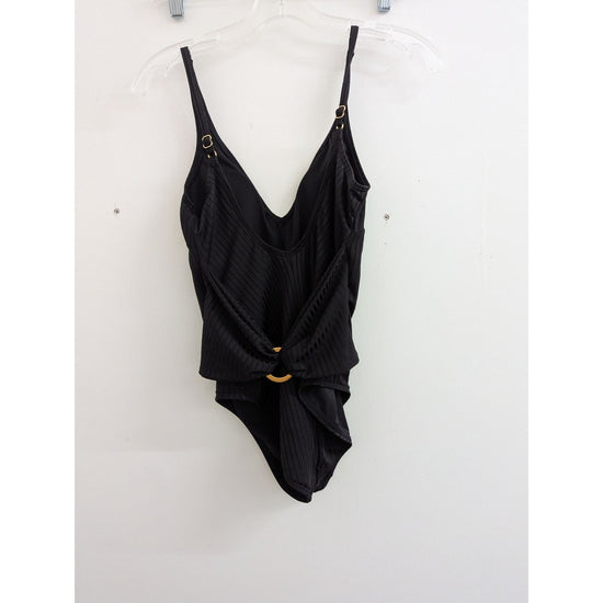 Black Michael Kors Ribbed Bodysuit With Gold Hardware Detail