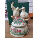 Two Turtle Doves Christmas Music Box Figurine Ceramic Hand-Painted Floral Design