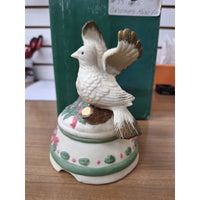 Two Turtle Doves Christmas Music Box Figurine Ceramic Hand-Painted Floral Design