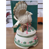 Two Turtle Doves Christmas Music Box Figurine Ceramic Hand-Painted Floral Design