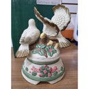 Two Turtle Doves Christmas Music Box Figurine Ceramic Hand-Painted Floral Design