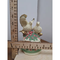 Two Turtle Doves Christmas Music Box Figurine Ceramic Hand-Painted Floral Design