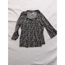 Worthington Petite Stretch Blouse PL Black & White Abstract Print
