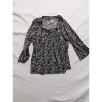 Worthington Petite Stretch Blouse PL Black & White Abstract Print