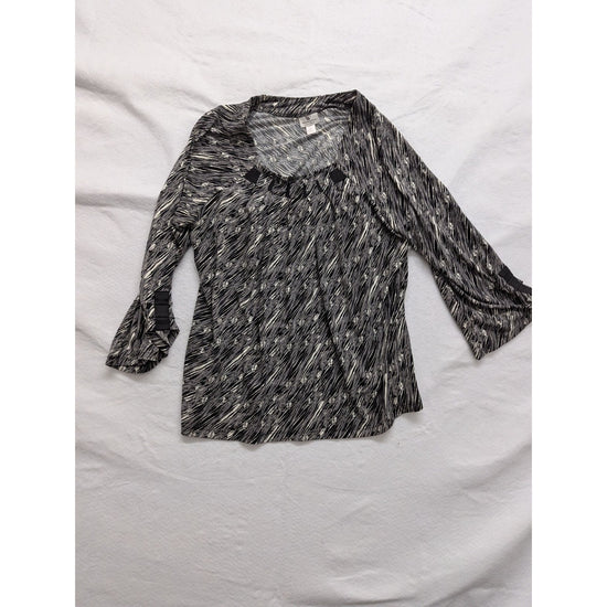 Worthington Petite Stretch Blouse PL Black & White Abstract Print
