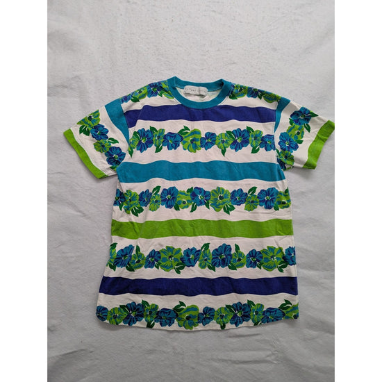 Vintage Colleen Conrad Striped Floral Print T-Shirt S