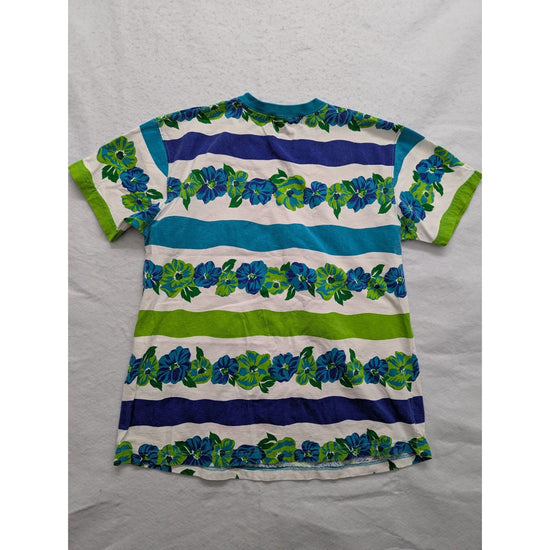 Vintage Colleen Conrad Striped Floral Print T-Shirt S
