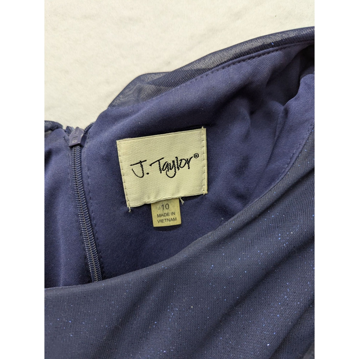 J. Taylor Navy Blue Glitter Dress Size 10 Made In Vietnam