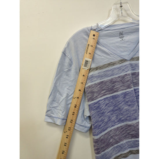 INC Mens Light Blue V-Neck T-Shirt With Striped Pattern Size M
