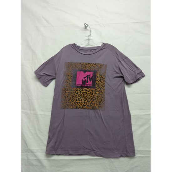 MTV Graphic Tee Purple Leopard Print XS Cotton Blend Made In Mexico