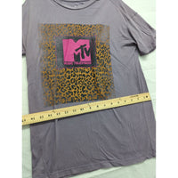 MTV Graphic Tee Purple Leopard Print XS Cotton Blend Made In Mexico