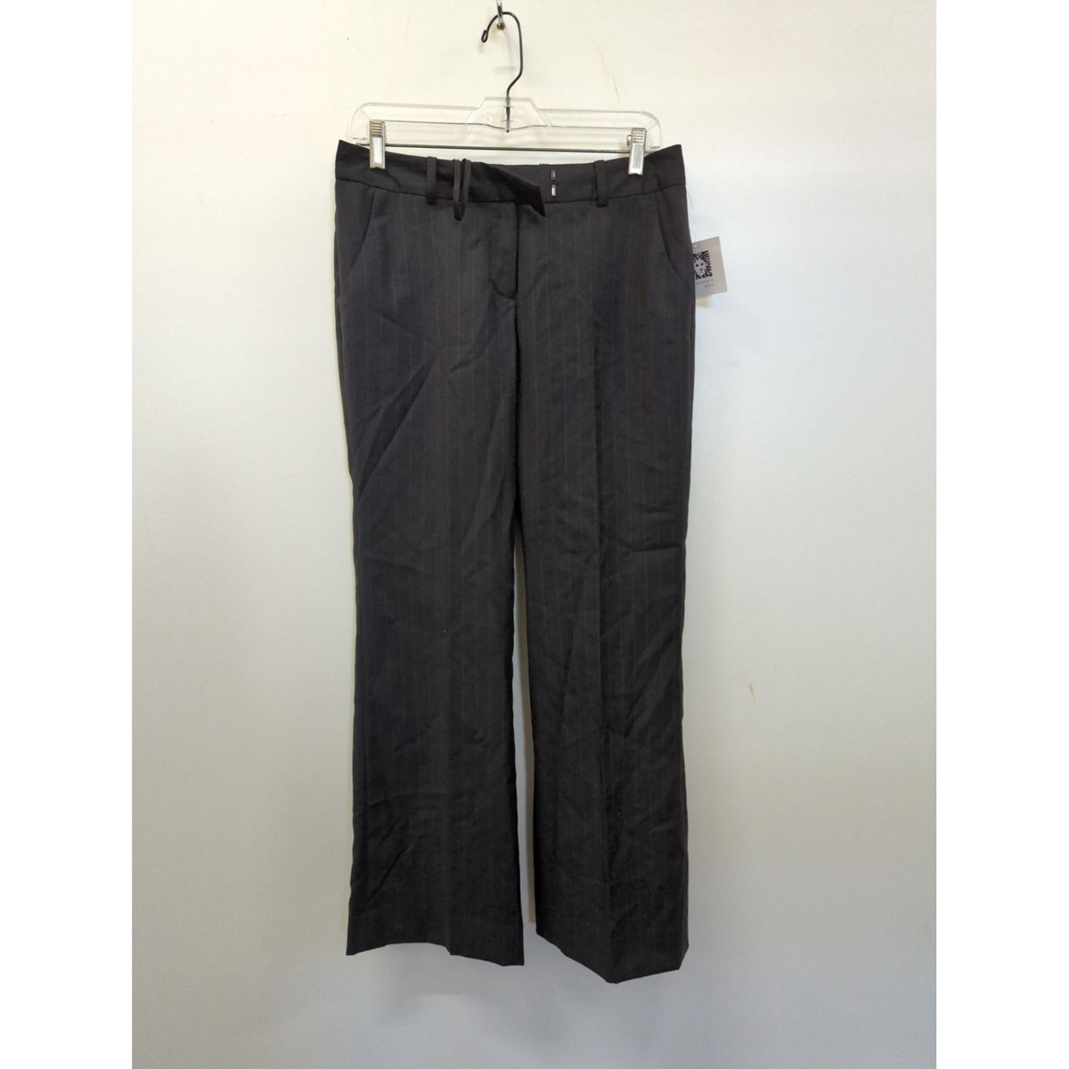 Anne Klein Womens Black Pinstripe Dress Pants Size 4P Wool Blend Flat Front