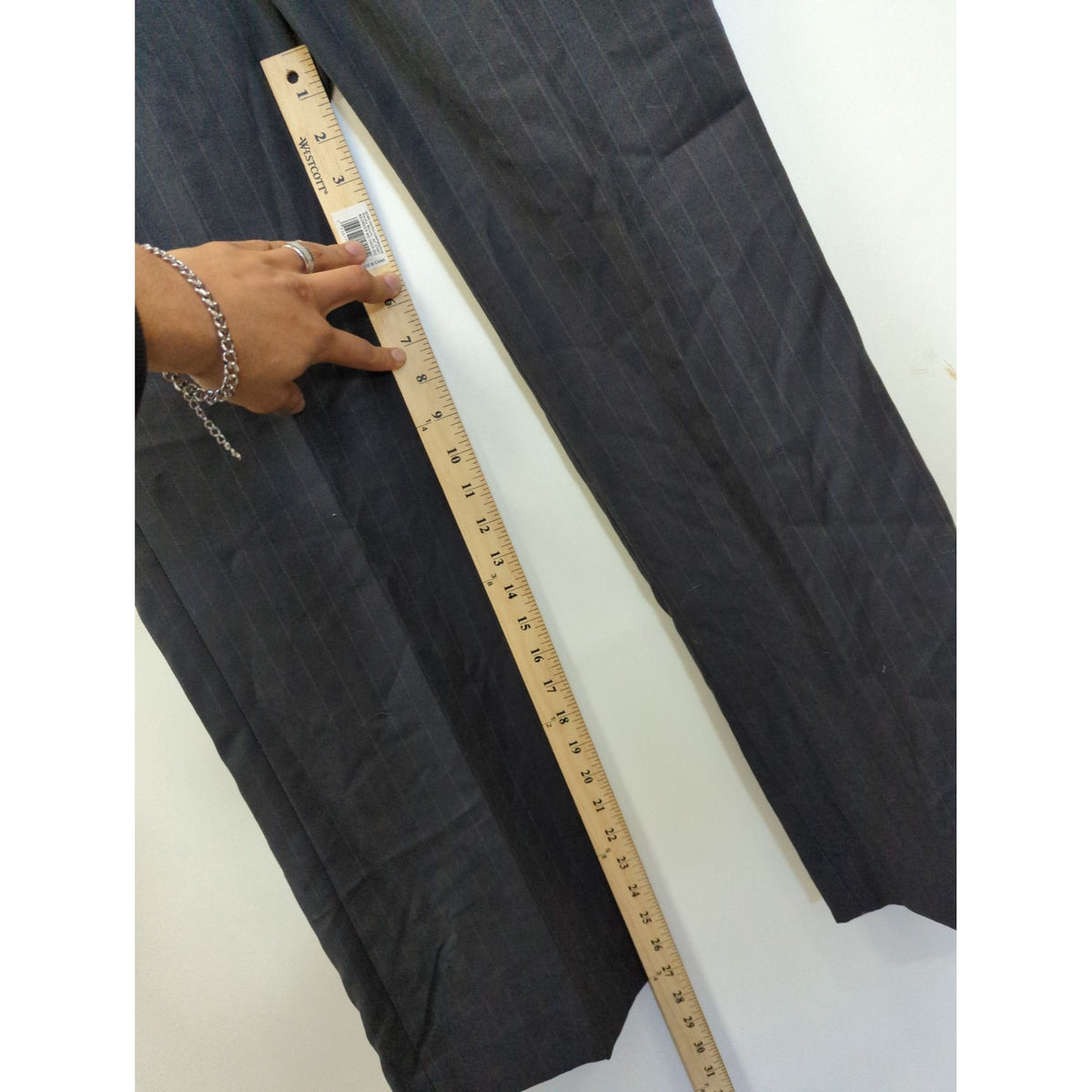 Anne Klein Womens Black Pinstripe Dress Pants Size 4P Wool Blend Flat Front