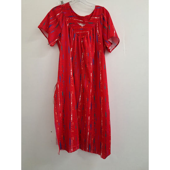 Vintage Miss Dirna Red Multicolor Patterned Short Sleeve Dress