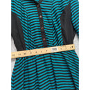 Striped Teal & Black Long-Sleeve Button-Up Shirt Dress M By Shes Cool Knee-Length Polyester Made In India