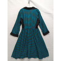 Striped Teal & Black Long-Sleeve Button-Up Shirt Dress M By Shes Cool Knee-Length Polyester Made In India
