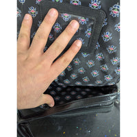 Vera Bradley Black Quilted Crossbody Bag With Floral Interior Lining Adjustable Strap And Metal Turn-Lock Closure
