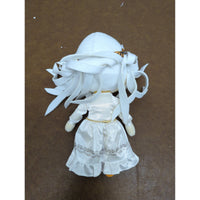 Anime-Inspired Plush Doll With Long White Hair & Embroidered Green Eyes Wearing Satin Dress & Crown 10 Inches Tall