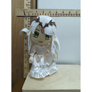 Anime-Inspired Plush Doll With Long White Hair & Embroidered Green Eyes Wearing Satin Dress & Crown 10 Inches Tall
