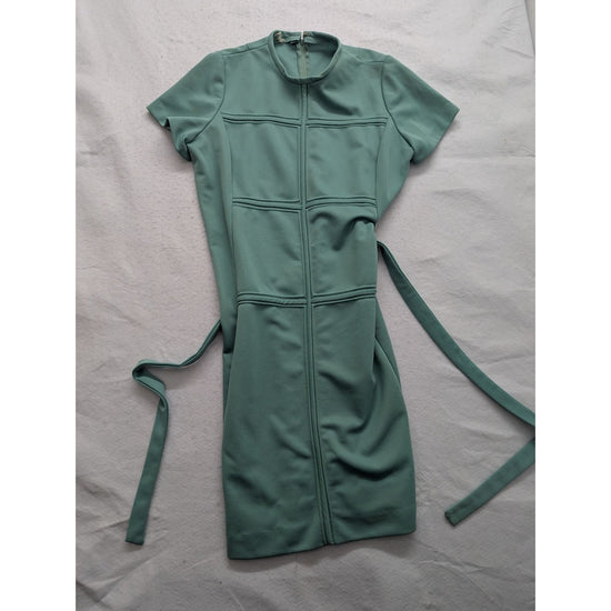 Vintage Lorac Original Teal Short-Sleeve Dress With Tie Waist & Zipper Closure