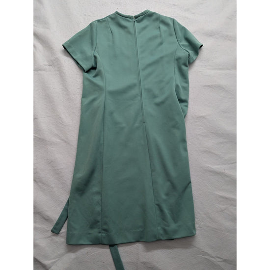 Vintage Lorac Original Teal Short-Sleeve Dress With Tie Waist & Zipper Closure