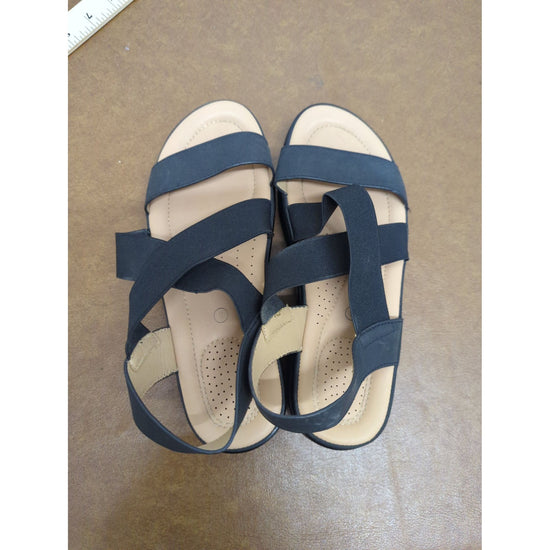 Black Elastic Strap Sandals With Cushioned Sole Perforated Insole And Non-Slip Outsole For Women - Size 9