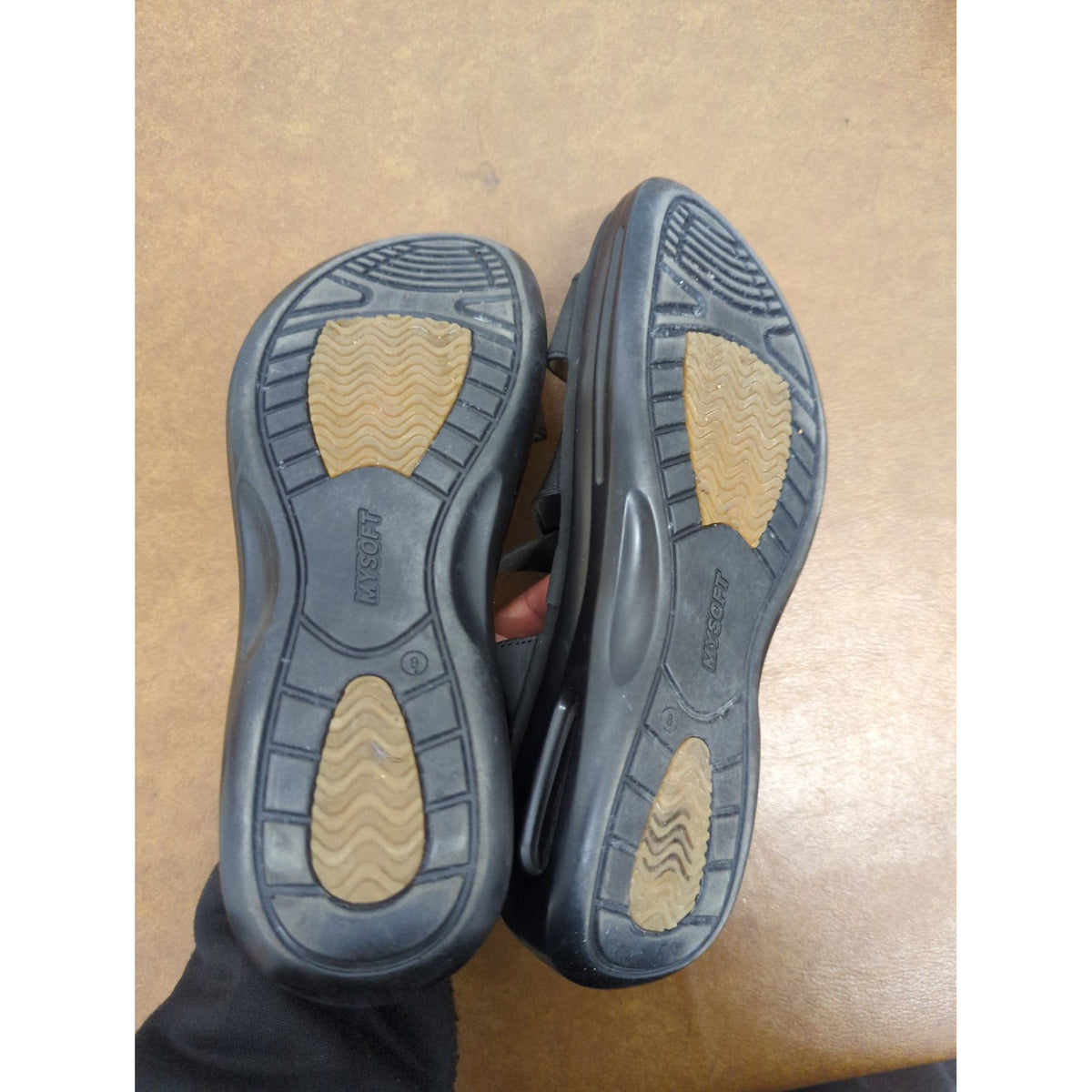 Black Elastic Strap Sandals With Cushioned Sole Perforated Insole And Non-Slip Outsole For Women - Size 9
