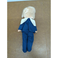 Vintage Blonde Doll In Blue Sailor Outfit With Red Bow 12 Inches Tall Sleepy Eyes Cloth Body Pre-Owned
