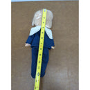 Vintage Blonde Doll In Blue Sailor Outfit With Red Bow 12 Inches Tall Sleepy Eyes Cloth Body Pre-Owned