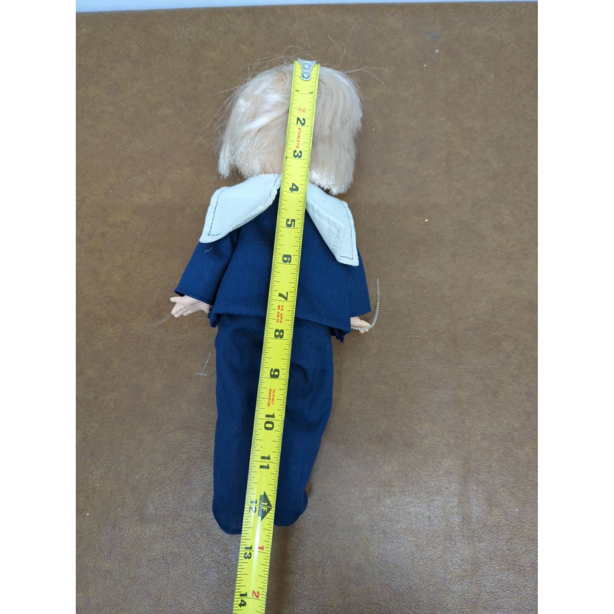 Vintage Blonde Doll In Blue Sailor Outfit With Red Bow 12 Inches Tall Sleepy Eyes Cloth Body Pre-Owned
