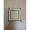 Essenza Leather & Ceramic Square Valet Tray With Brown & Yellow Finish 5"x5" Modern Design