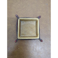 Essenza Leather & Ceramic Square Valet Tray With Brown & Yellow Finish 5"x5" Modern Design