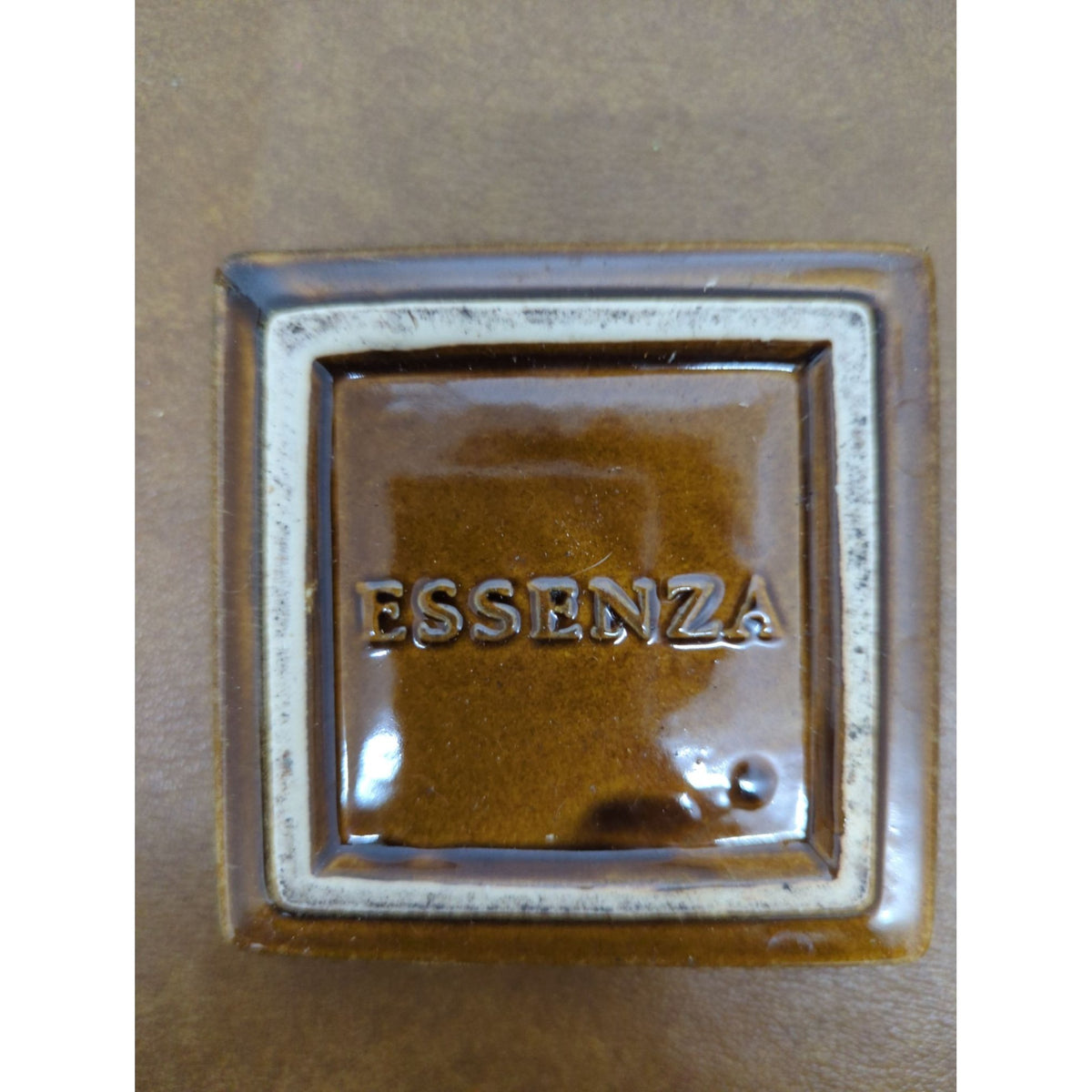 Essenza Leather & Ceramic Square Valet Tray With Brown & Yellow Finish 5"x5" Modern Design