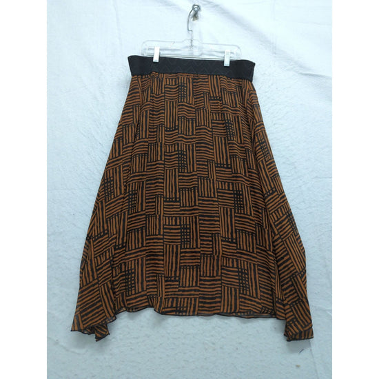Geometric Print High-Low Midi Skirt With Elastic Waistband Lightweight & Flowing