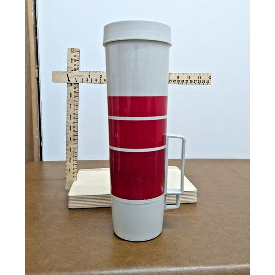 Vintage Thermos Red & White Insulated Travel Mug With Handle & Cup Lid 11" Tall