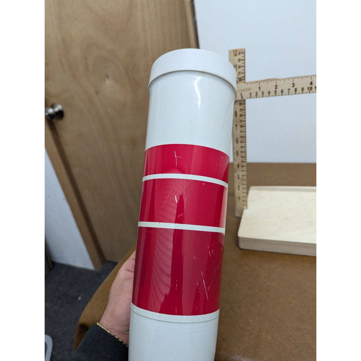 Vintage Thermos Red & White Insulated Travel Mug With Handle & Cup Lid 11" Tall