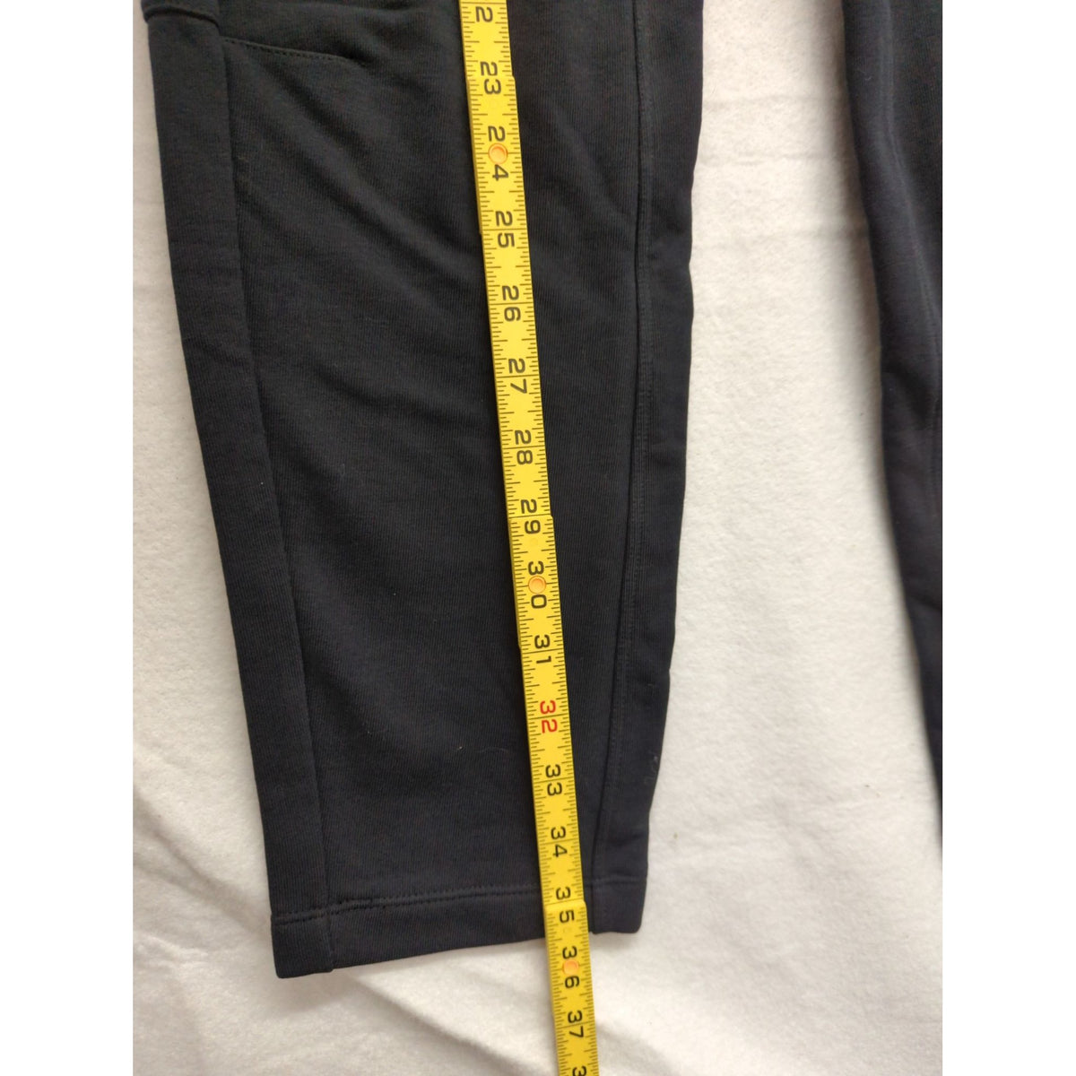 Black Jogger Pants With Side Zipper Pocket Elastic Waist And Tapered Legs 32" Inseam