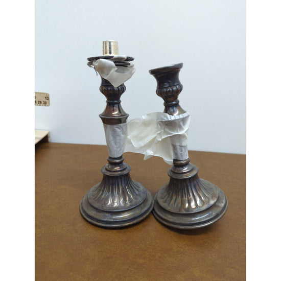 Vintage Silver-Plated Candle Holders By Boardman Pair 5.5 Inches Tall Decorative Fluted Design