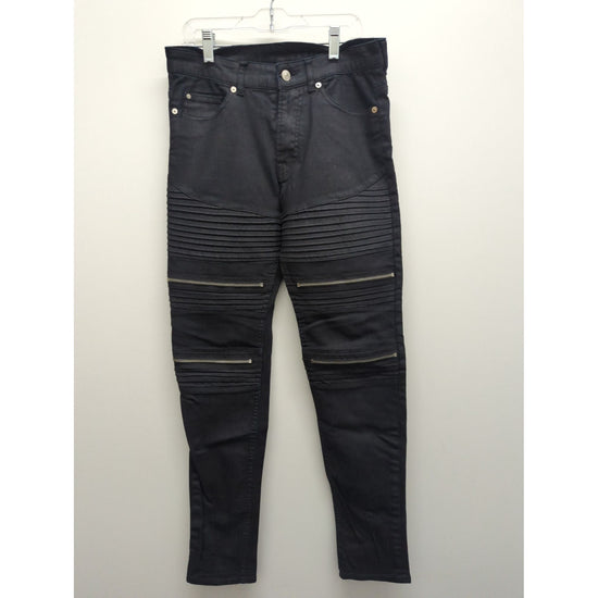 H&M Divided Black Biker Skinny Jeans With Ribbed Panels & Zipper Accents Size 28