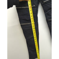 H&M Divided Black Biker Skinny Jeans With Ribbed Panels & Zipper Accents Size 28