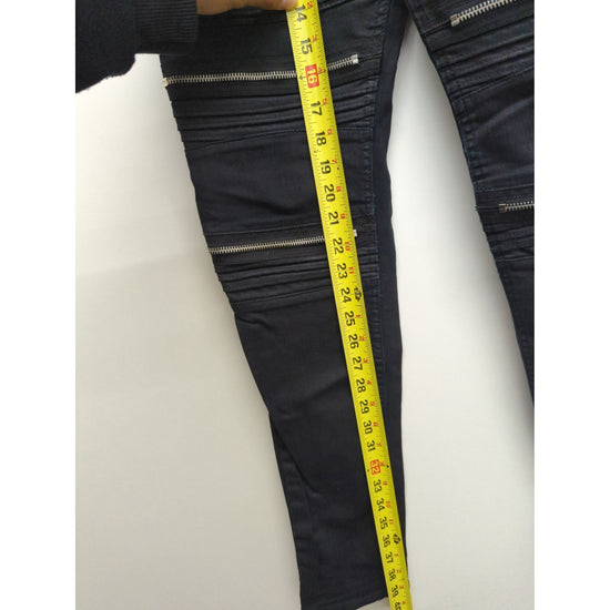 H&M Divided Black Biker Skinny Jeans With Ribbed Panels & Zipper Accents Size 28