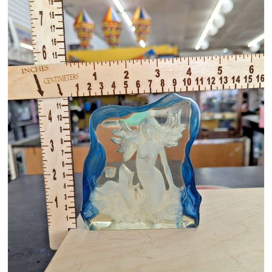 Vintage Glass Mermaid Figurine Beach Decor 4x4 Inches
