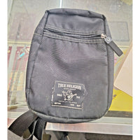 True Religion Crossbody Bag Black Canvas Adjustable Strap Multiple Zipper Pocket