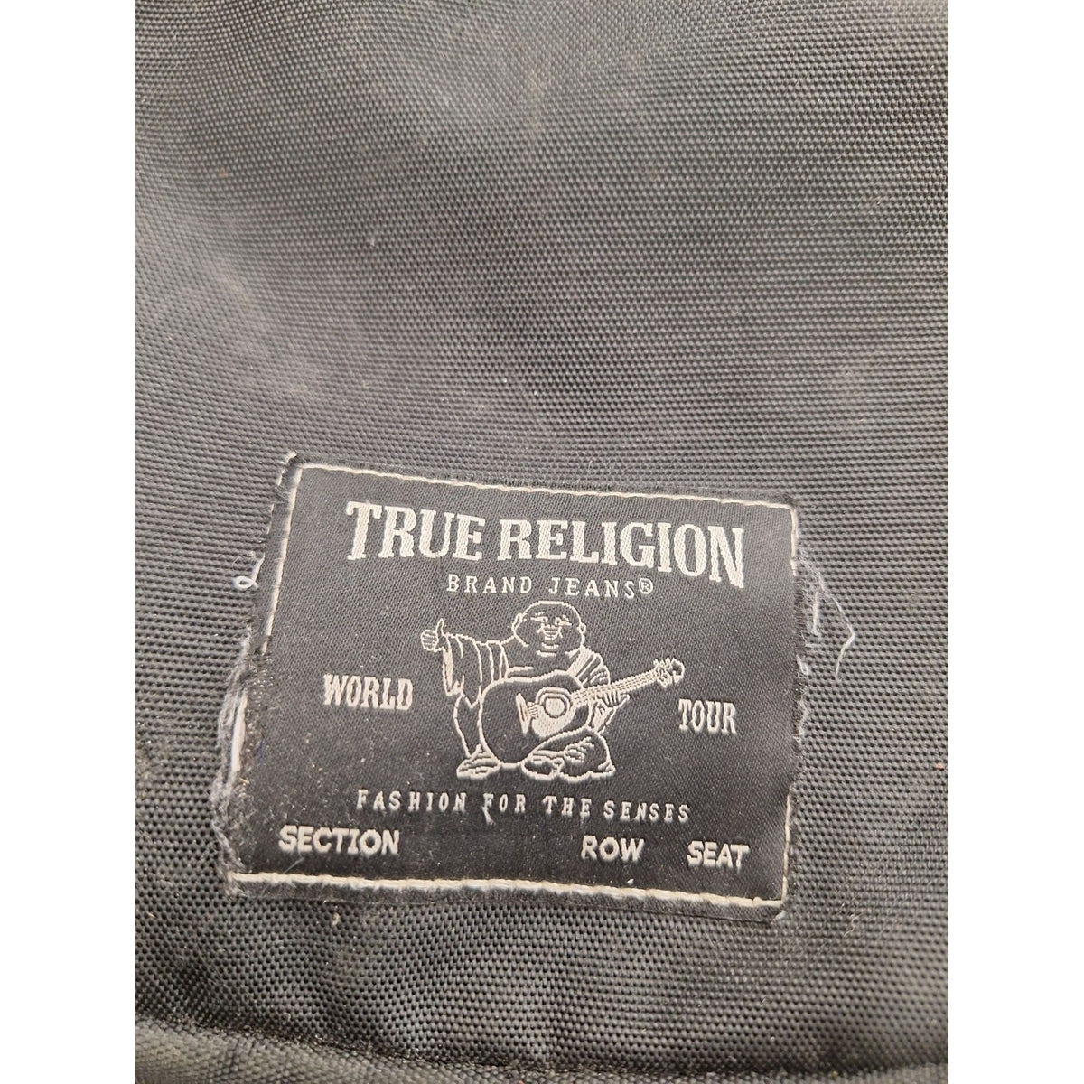 True Religion Crossbody Bag Black Canvas Adjustable Strap Multiple Zipper Pocket