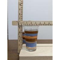 Set Of 3 Mid-Century Glasses With Blue & Gold Stripes 5.5" Tall Retro Drinkware