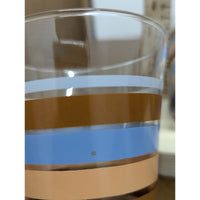 Set Of 3 Mid-Century Glasses With Blue & Gold Stripes 5.5" Tall Retro Drinkware