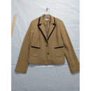 Ann Taylor Loft Tan Blazer With Black Trim Size 10 Two-Button Front Fully Lined Tailored Fit Made In Indonesia
