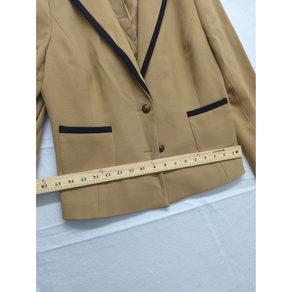 Ann Taylor Loft Tan Blazer With Black Trim Size 10 Two-Button Front Fully Lined Tailored Fit Made In Indonesia
