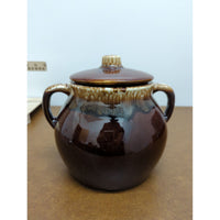Vintage USA Two-Tone Brown Glazed Ceramic Soup Tureen With Lid 5.5" Tall Dual Handles Rustic Farmhouse Style