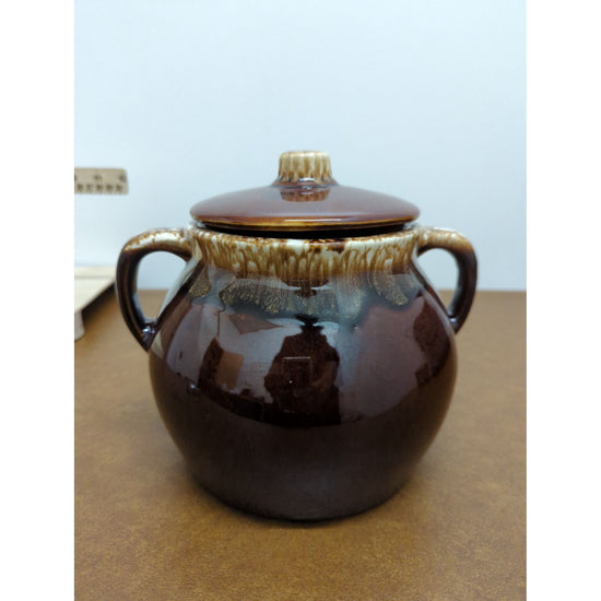 Vintage USA Two-Tone Brown Glazed Ceramic Soup Tureen With Lid 5.5" Tall Dual Handles Rustic Farmhouse Style